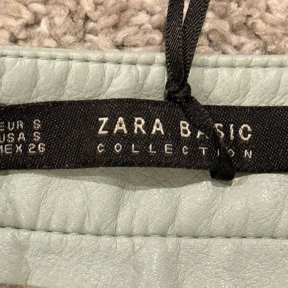 Zara Mint Green A-Line Faux Leather Skirt